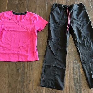 Scrubstar Pink Scrub Top & Black Pants Set
